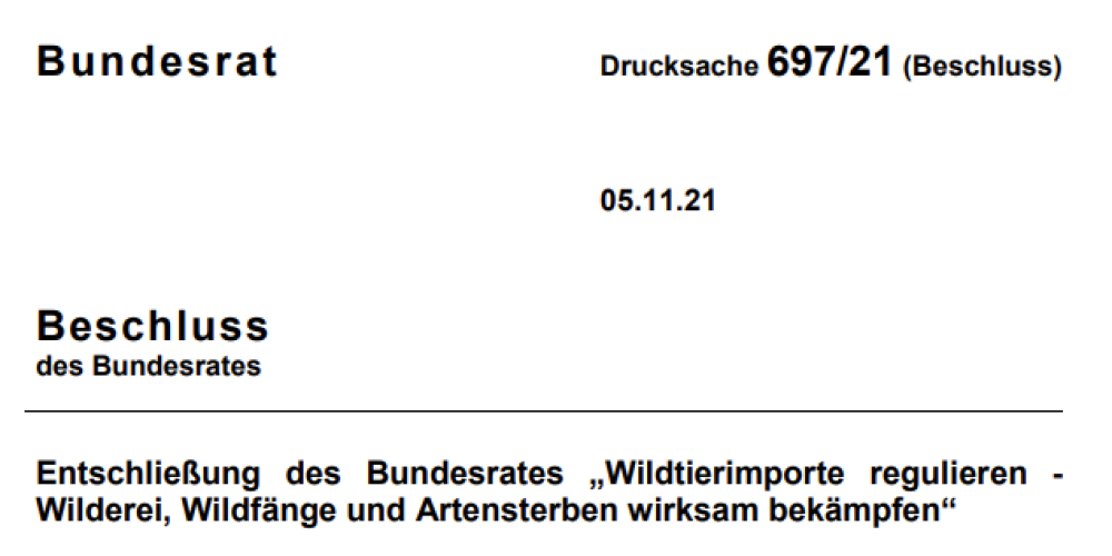 5.11.2021 Entschluss des Bundesrates – Kein generelles Verbot des Imports von Wildfängen